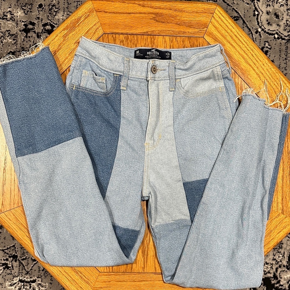*HOLLISTER* Ultra High Rise Mom Jean Patchwork Cutoff Skinny Jeans Size 0